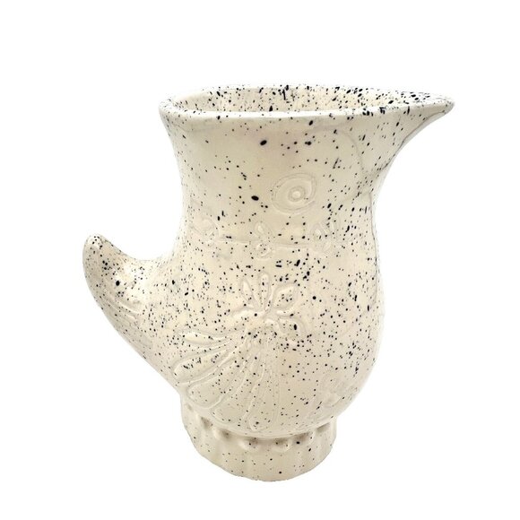 Anthropologie Ceramic Creamer Sugar Bowl Spoon Set Bird Chicken Speckled Pottery - Picture 5 of 7